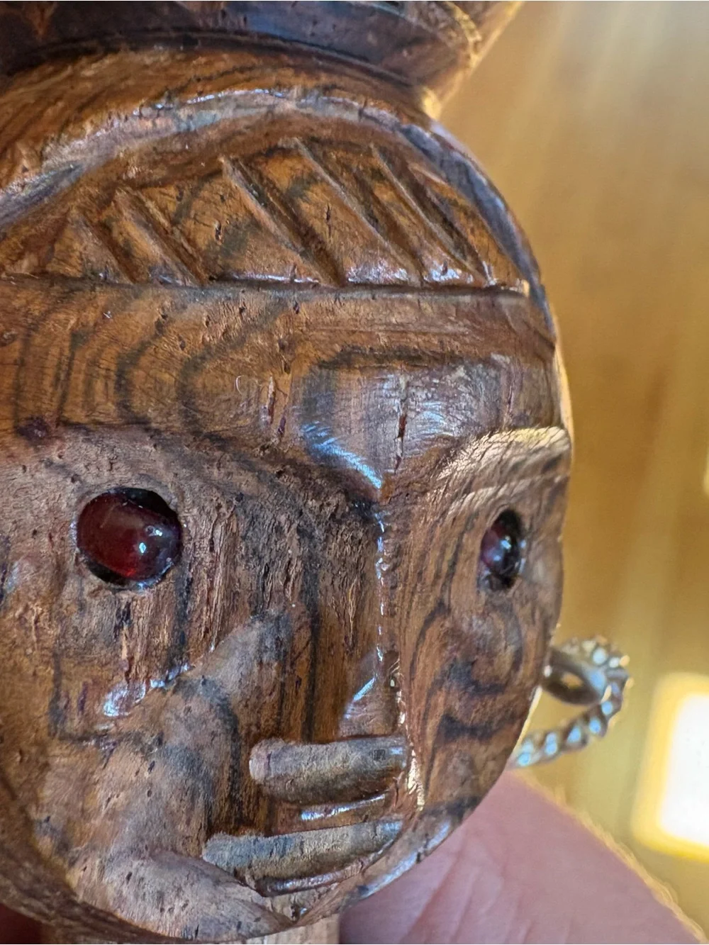 Vintage Island Girl Wooden Bottle Opener Red Glass Eyes